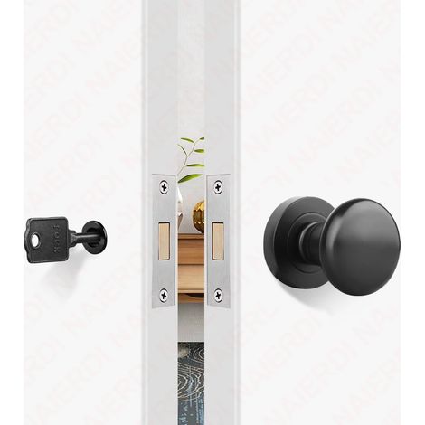 (Rond noir avec clé) Ensemble de poignée de porte à verrouillage invisible en alliage de zinc noir avec serrure mécanique sans clé pour porte coulissante. (1/5)
