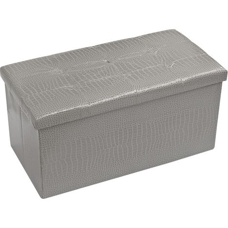 Cassapanca Contenitore Pouf Panca Poggiapiedi Similpelle Pelle Finta Coccodrillo 76x38x38 cm - Grigia