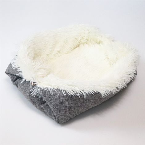 Matelas doux 2 en 1 pour chat - Antidérapant et chaud - Peluche lavable - Gris (1/5)