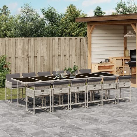 Set comedor jardín y cojines 13 pzas ratán sintético gris claro vidaXL