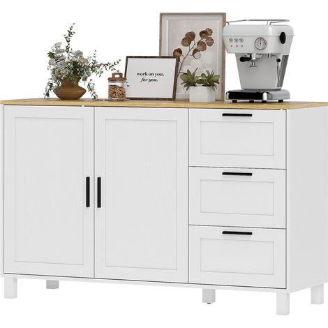 HOMCOM Credenza Cucina con 3 Cassetti e Armadietto 2 Ante Ammortizzate Bianco (1/5)
