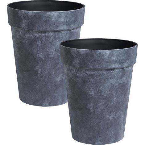 Set of 2 Garden Plant Pots Dark Grey Synthetic Large Flower Pots for Patio TROLLIUS (1/5)
