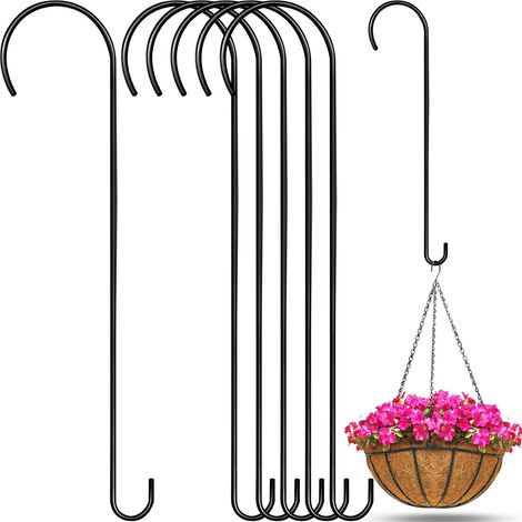 Lot de 6 grands crochets en S de 61 cm pour suspendre des plantes en métal noir - Crochets longs pour plantes - Crochets de suspension d'extérieur pour branche d'arbre, mangeoire à oiseaux, (1/4)