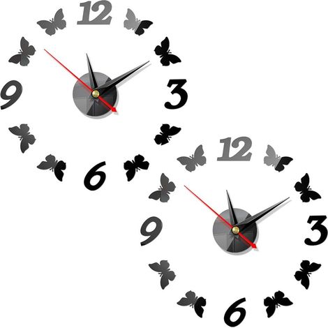 Deux horloges murales papillon, horloges modernes silencieuses en acrylique.bricolageStickers muraux papillons, décorations pour (1/5)