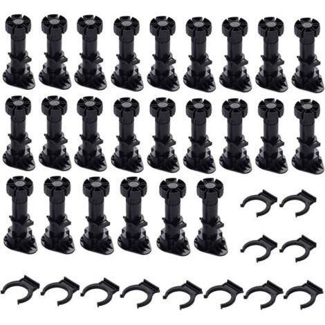 24 pieds Pieds D'Armoire Plastique,Pied de Meuble,Pied Réglable pour Meuble,Noir Pieds de Meuble Plastique avec Clip Fixation Base pour Meubles de Cuisine,Armoire et Canapé (60mm-8mm) (1/5)