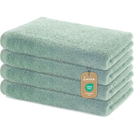Lot de 4 Serviettes de Bain 40x70 cm - Set de Serviettes de Douche Douces et Aborbantes - 100% Coton - Certifiées Oeko-TEX 100 - pour Salle de Bain, Toilette - Vert Eucalyptus