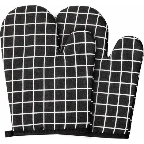 Gant anti-chaleur　Gants de Four en Coton Doublure, 1 Paire de Gants de Cuisine Anti Chaleur pour Barbecue Cuisine Grillade Cuisson, NoirGant anti-chaleur (1/5)
