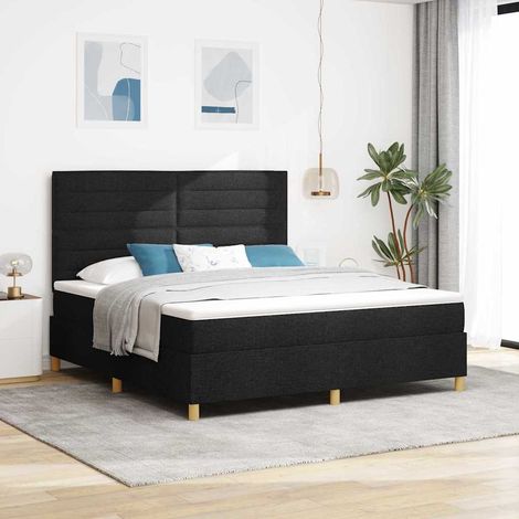 LED Boxspringbett mit Matratze Schwarz 180 x 200 cm Stoff