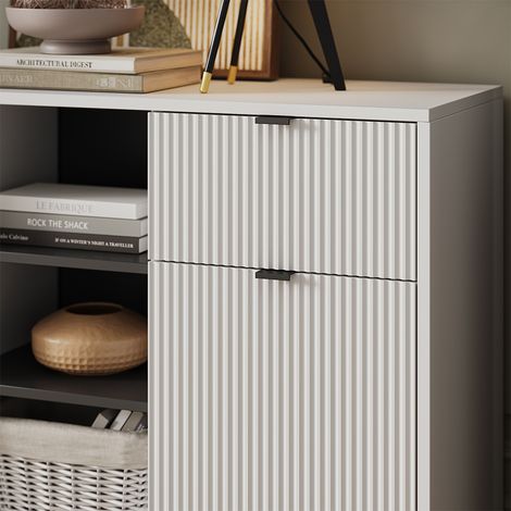 Cassettiera per camera da letto Eliza, Bianco, 120 x 81.2 cm con 2 cassetti e 2 ante, Vicco (1/5)
