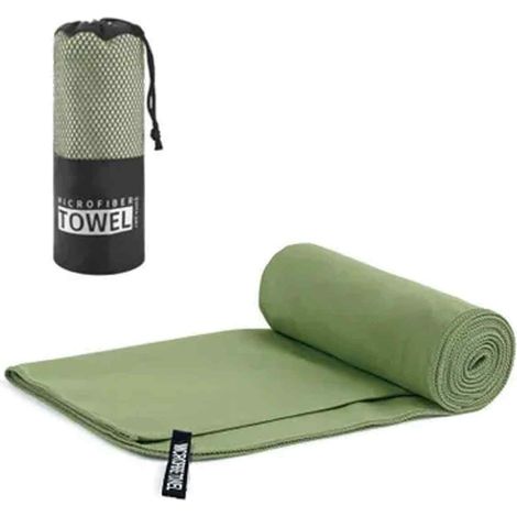 Serviette De Bain - Coton 500g M2 - Vert Armée - Avec Sac De Rangement Rond - 76x152 Cm (1/5)