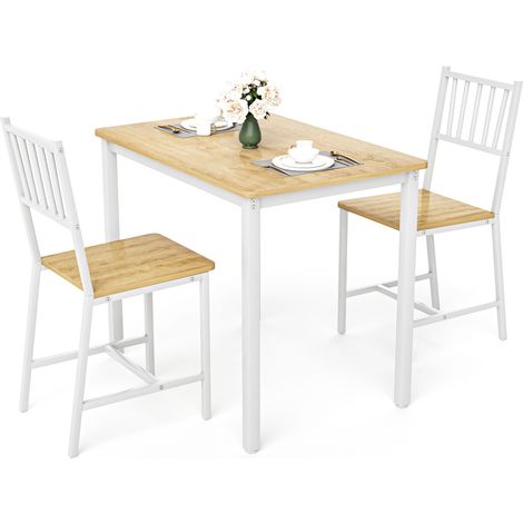 Set tavolo da pranzo industriale con 2 sedie, tavolo da cucina 90 x 60 x 75,5 cm, naturale e bianco (1/5)