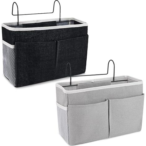 Bedside Organizer 2 PCS Bedside Bags Hanging Basket Storage Waterproof Hanging Storage Bag with 3 Pockets Loft Bed Curtain (Black and Gray) (1/5)