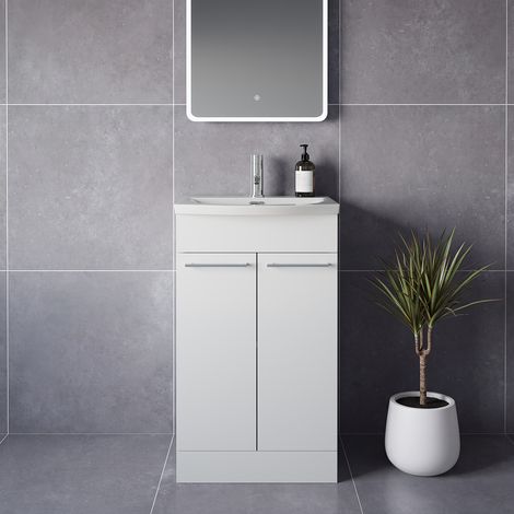 Napoli 390 Gloss White 500mm 2 Door Vanity Unit with Arc Basin - 500mm - Chrome 160mm Handle
