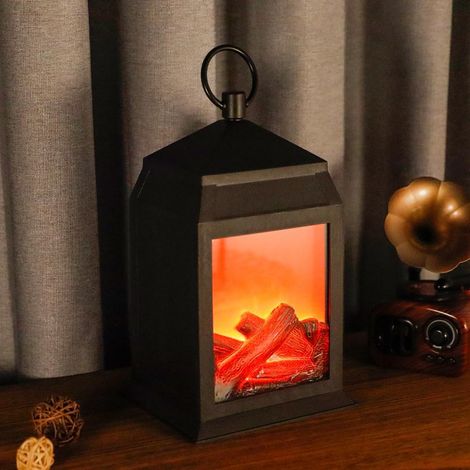 Lanterne de cheminée sans Flamme Noire de 29 cm de Haut Lanterne de cheminée rectangulaire à Effet de Flamme LED Lampe à Flamme alimentée par Piles et alimentée pour décoration (1/5)