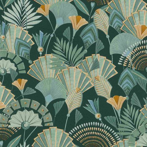 Rasch Selection 635690 Vliestapete Botanisch 10.05 x 0.53 m Grün Braun Blau Wohnzimmer Flur Büro Küche Wohnräume (1/4)