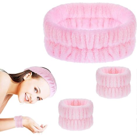 Ensemble de lavage de visage et de poignet avec bandeau spa, bandeau en microfibre pour le visage et les poils du visage, élastiques de lavage ajustables pour empêcher les éclaboussures, pour femmes e (1/4)