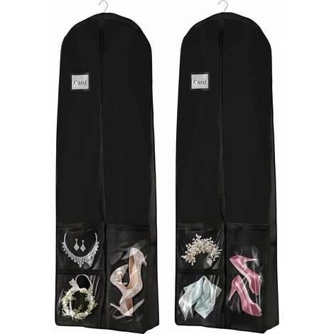 Sollbry 2 pièces Housse Robe de Mariée Pliable 180cm x60cm Housse Robe Longue,housse vetements à suspendre Rangement Vêtements Housse Anti Poussière,noir (1/5)