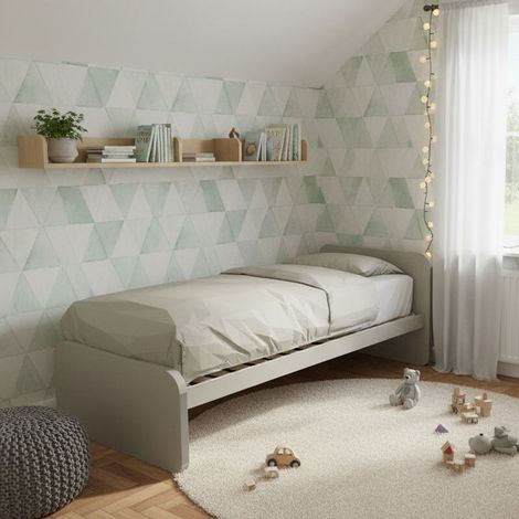Letto singolo cameretta 80x190 con rete a doghe in acciaio e faggio - Ecru cappuccino