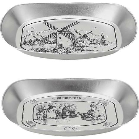 Lot de 2 plateaux de service en fer-blanc style bateau vintage, plateau à biscuits, porte-fruits, plat pour desserts - Style 1 (1/5)