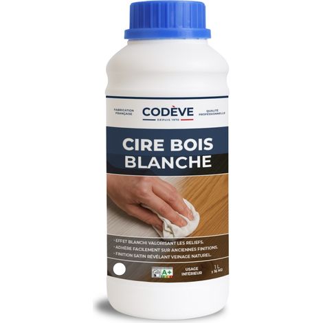 Codève Bois – Cire pour bois blanche 1L – Effet blanchi sur meubles et boiseries – Application facile avec mèche de coton – Rendement 16-17 m²/L (1/4)