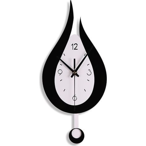 Moderne und kreative Wanduhr mit tropfenförmigem Pendel, geräuschlos, digital, schwarz (1/5)