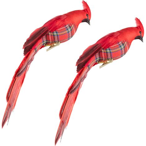 Künstlicher roter Kardinalvogel mit langem Schwanz zum Anclipsen, 36 cm, Weihnachtsschmuck für Baum, Kranz und Bastelarbeiten (1/2)