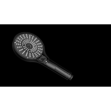 WENKO Soffione Doccia Ultimate Shower, Doccetta a Mano con 3 Funzioni, pochi Spruzzi e silenzioso, Plastica con Collegamento universale ½“, adatto per Riscaldatore di Flusso, Ø 13 cm, Nero/Grigio (1/5)