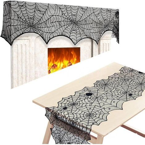 Chemin de table décoratif pour les vacances, ensemble d'abat-jour, nappe en tissu lavable pour cheminée, table à manger, décoration d'Halloween, décorations d'Halloween (1/5)