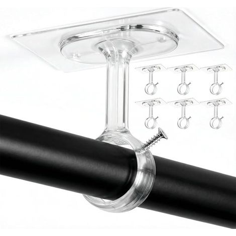(9.168.8cm)8 pièces supports plafond pour tringle à rideau, fixation adhésive sans clous, facile à installer sur mur ou plafond