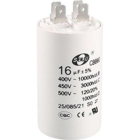 Tuserxln – Condensateur CBB60 16uF 450V AC – Cylindre 75x37mm – Fréquence 50/60Hz – Faible perte et longue durée de vie - 50-60Hz (1/5)