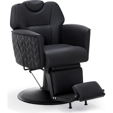 BarberPub Friseurstuhl mit Kopfstütze Kippbar, Friseureinrichtung mit Hydraulikpumpe 360° Drehbar, Bedienungsstuhl Höhenverstellbar, Barber Stuhl Friseurstühle Kunstleder, 2625 (Schwarz) (1/5)