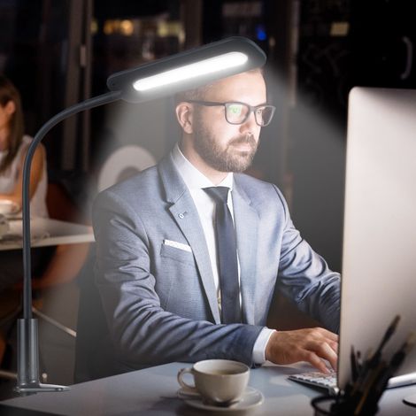 Ortviai Lampe de bureau à pince réglable 3 températures de couleur (3000K/4000K/6000K), 144 LED, 14 W, mémoire coupure courant, flexible 360° (1/5)