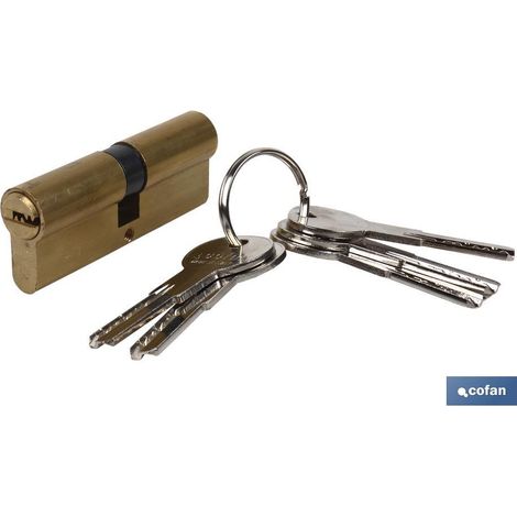 COFAN cilindro seg. d. embrague 35/45 l. larga-latón , Cilindro seguridad Doble embrague leva larga latón. Se suministra 5 llaves. Permiten tener insertada una llave por cada lado