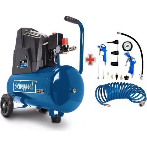 Compresseur dair horizontal Scheppach HC30o - 24L - 110 W - 8 bars Livre avec un jeu de 13 accessoires (1/5)