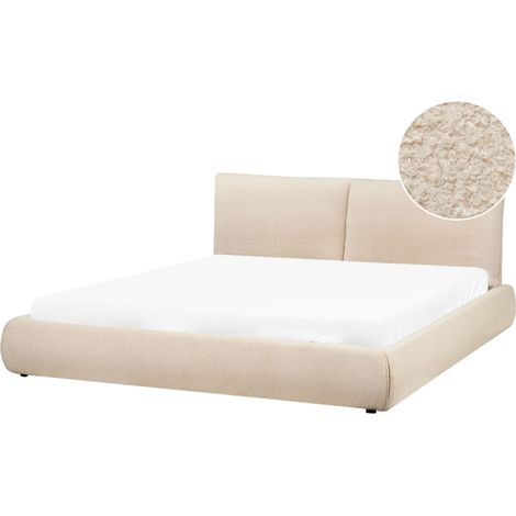 Letto matrimoniale imbottito in tessuto boucle beige chiaro 180x200 cm Vinay
