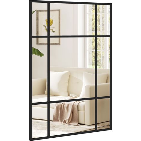 Miroir mural rectangulaire 70 x 50 cm avec cadre en métal, miroir décoratif pour salon et chambre, noir (1/5)