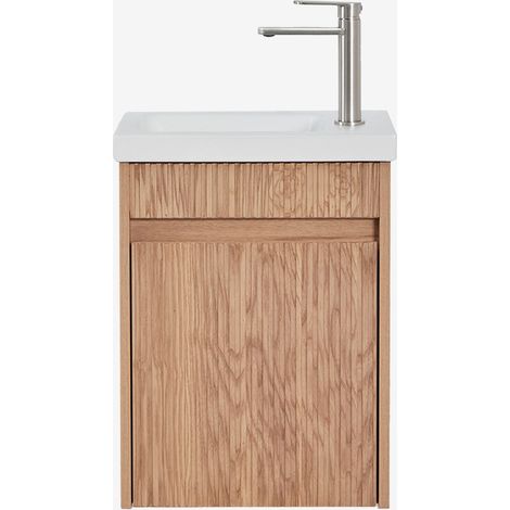 Ensemble de meuble de salle de bain suspendu en bois avec lavabo intégré Narek SKLUM