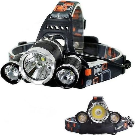 - Lampe frontale 8000 lm à 3 LED T6 avec 2 batteries rechargeables 18650 et accessoires inclus. (1/5)