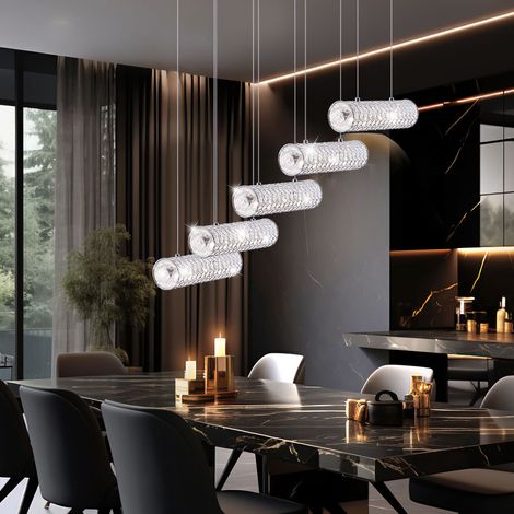 LED 55 Watt Hänge Leuchte Glas Kristalle klar Beleuchtung Decken Strahler Pendel Lampe