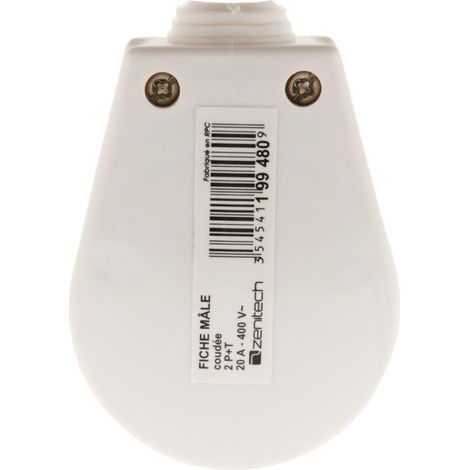 Stecker männlich 20A Coudée 2 Pole + Erde Weiß