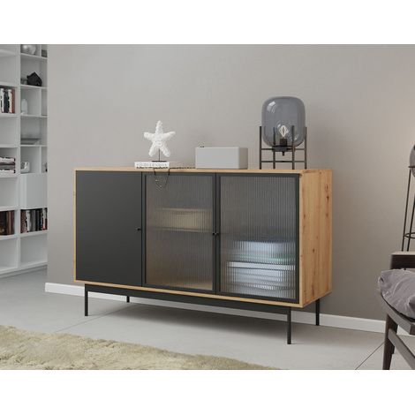 Lamia - buffet bas - effet bois et noir - 3 portes - 148 cm (1/5)