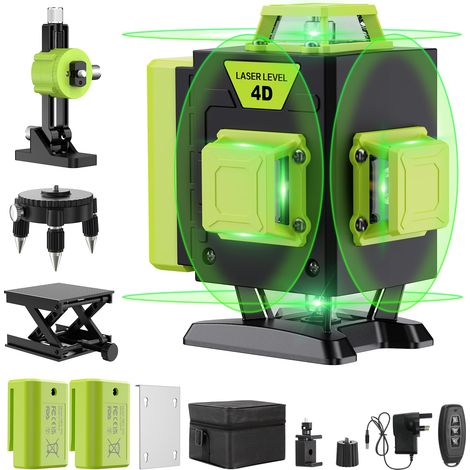 Niveau Laser Chantier Autonivelant 360° x 4, Lazer Niveaux 4D 16 Lignes Laser, Autonivellement et Mode Pulsé Extérieur, 2 x Batterie, Nivellement Automatique, Support Rotatif, Télécommande (1/5)