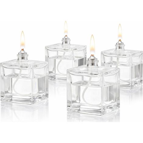 Lot de 4 mini lampes à huile en verre 80 ml – Lampes à huile de table rechargeables pour l'intérieur et l'extérieur – Éclairage décoratif pour restaurant, bar, terrasse et maison (1/5)