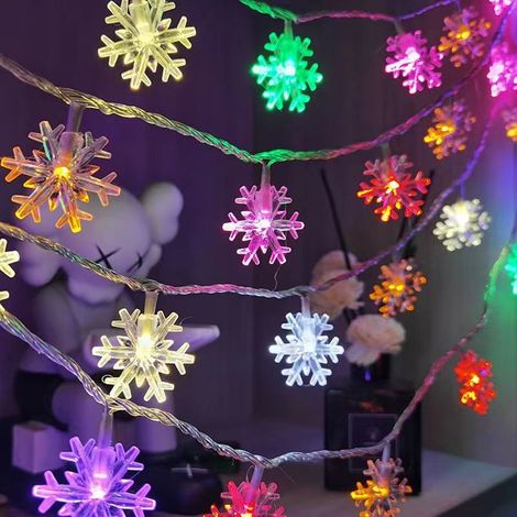 Solarbetriebene LED-Lichterkette für Außenbereich, 6,5 m, 30 mehrfarbige Schneeflocken-LEDs, 8 Blinkmodi, Dekoration für Weihnachten, Camping und Feste-lsw