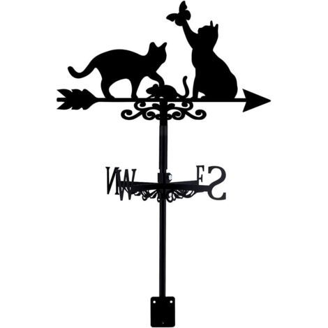 QORVA-Girouettes de jardin d'extérieur pour chats, chats avec papillon, toit en métal, panneau de direction de jardin, girouette, décoration de ferme extérieure, outil de mesure du vent de jardin