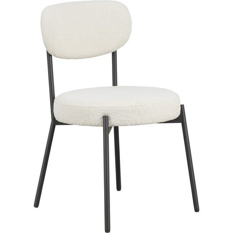 Smith Dining Chair (Set of 2) - Boucle/Metal - L49 x W48 x H80 cm - Ivory/Black - Full Assembly Needed