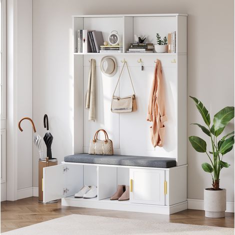 mobile contenitore 120x40x191 banco porta scarpe bianco OKMYHOME (1/5)