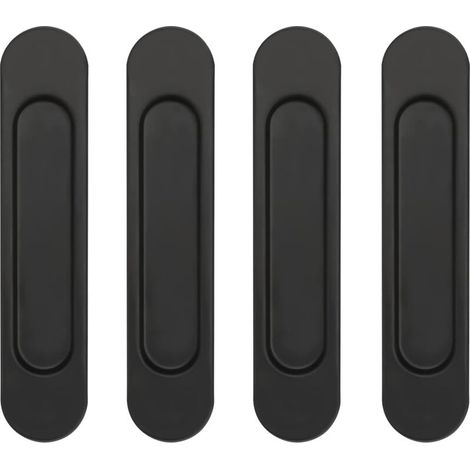 Lot de 4 poignées de porte coulissantes ovales auto-adhésives en alliage d'aluminium noir sans perforation pour portes coulissantes, fenêtres d'armoires
