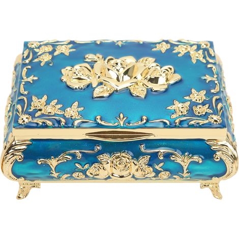 Vintage Jewelry Box Glossy Exquisite Rust Resistant Rose Relief Design Jewelry Storage Box DecorationGold Blue (1/5)