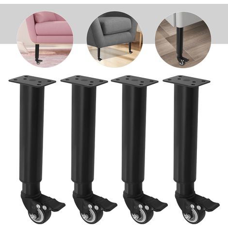 Lot de 4 pieds de meubles à roulettes pivotantes, pieds de meubles réglables en hauteur avec roulettes frein, pivotants à 360 °, pour canapé, lit, armoire, table, meubles, noir (1/5)